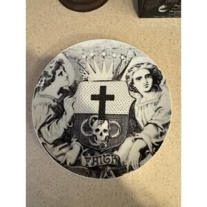 BLACK THISTLE 8" Salad Dessert Plates Skull Crown Cross Faith